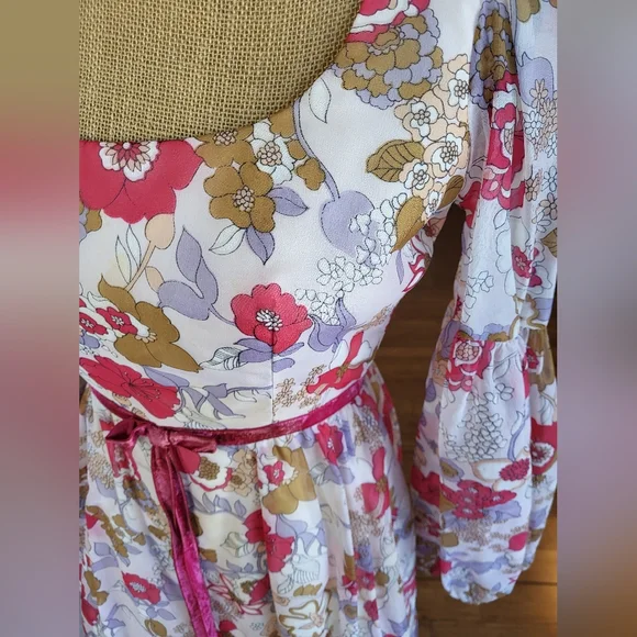 Lorrie Deb San Francisco Vtg 70s Size 6 Floral Chiffon Maxi Dress - Picture 7 of 11